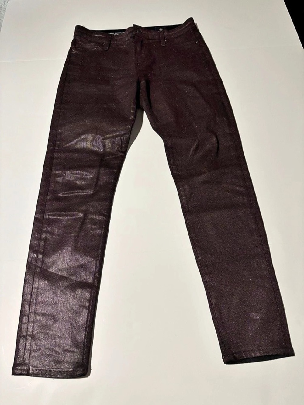 AG Farrah Skinny Ankle Jeans Metallic Plum Coated High Rise - Size 28